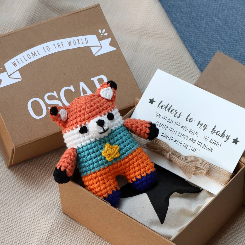 Personalised Baby Keepsake Box With Pocket Animal Toy