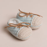 Hand Crochet Leather Laced Baby Shoes (Pale Blue)