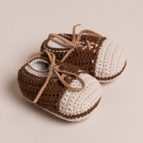 Hand Crochet Leather Laced Baby Shoes (Brown)