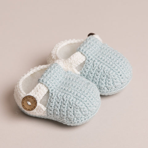 Hand Crochet T Bar Baby Shoes (Baby Blue)