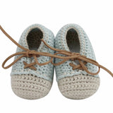 Hand Crochet Leather Laced Baby Shoes (Pale Blue)