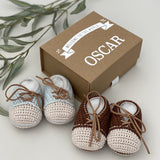 Hand Crochet Leather Laced Baby Shoes (Pale Blue)