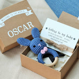 Hand Crochet Denim Blue Bunny Rattle Teether